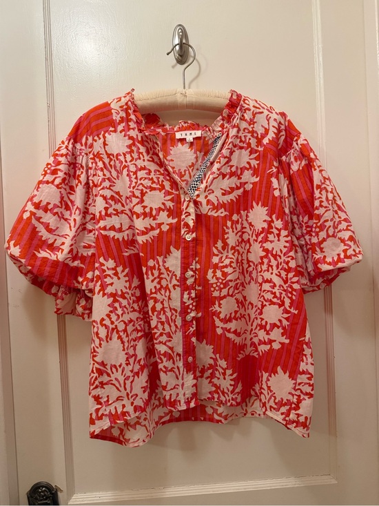 THML Tops - THML Orange and White Puff Sleeve Blouse